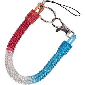 Fako Bijoux® - Uittrekbare Sleutelhanger Spiraal - Uittrekbaar - Verend - 24cm - Blauw/Wit/Rood