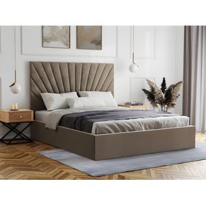 Bed met opbergruimte 160 x 200 cm - Fluweel - Taupe + matras - RILIODA L 173 cm x H 120 cm x D 214 cm