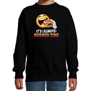 Funny emoticon sweater Its always burger time zwart voor kids - Fun / cadeau trui 98/104