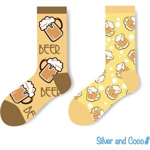 SilverAndCoco® - Gekke Vrolijke Happy Foute Sokken / Leuke Grappige Dikke Warme Huissokken Dames & Heren Kerstcadeau pakket / Thermosokken Katoen / Mannen Wintersokken Mannen en Vrouwen Socks Cadeautje - Bier / Biertje