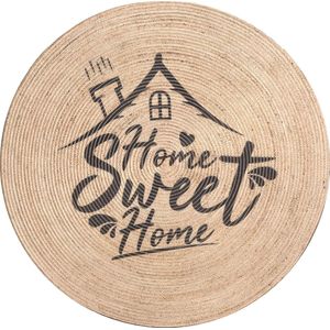 Rumba 3059- Rond 80cm Home sweet home vloerkleed bohemien tapijt handgezaagde gerecycleerd katoen