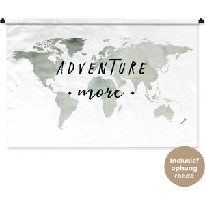Wandkleed WereldkaartenKerst illustraties - Wereldkaart van grijze waterverf met de quote Adventure more erop Wandkleed katoen 120x80 cm - Wandtapijt met foto