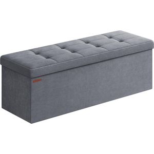 SONGMICS Opbergbank, fluwelen poef met deksel, met 2 dozen, afneembare scheidingswand, 38 x 110 x 38 cm, draagkracht 300 kg, voor hal, woonkamer, slaapkamer, leisteengrijs