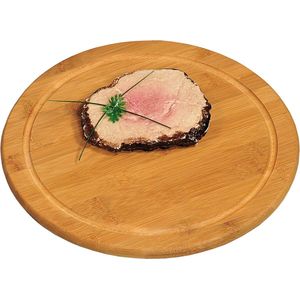 2x Ronde bamboe houten ontbijt serveer plankjes met sapgroef 30 cm -Keukenbenodigdheden - Broodplanken