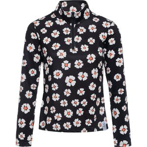 Emski - skipully Dames - trui met kwart rits - voor onder de skijas - zwart/wit bloemen print