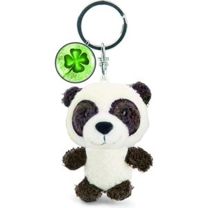 Sleutelhanger 7 cm klaverblad symbool geluksbrenger - panda hanger sleutelband sleutelhanger sleutelketting wit zwart - schattige accessoire sleutelhanger fluffy