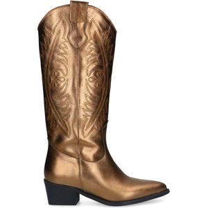 Manfield - Dames - Bronskleurige leren cowboy laarzen - Maat 41
