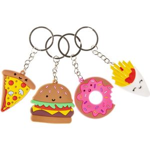 Sleutelhangers set 12 stuks Frietje, Hamburger, Pizza en Donut | sleutelhangers | snack | fast food | uitdeelkadootjes