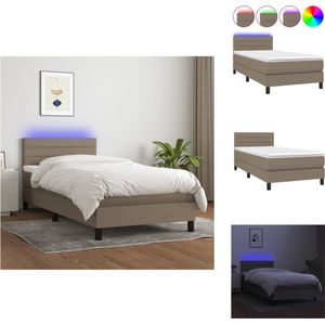 vidaXL Boxspring Bed - Taupe - 203 x 80 x 78/88 cm - Verstelbaar hoofdbord - LED-verlichting - Pocketvering matras - Huidvriendelijk topmatras - Bed