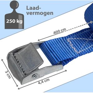 Sjorband spanband bevestigingsband met klemgesp - blauw, beschikbaar in verschillende lengtes en hoeveelheden - draagvermogen tot 250 kg DIN EN 12195-2, 10 stucks 2.5 cm x 4 m