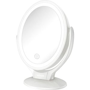 Lighted Makeup Mirror Rechargeable 1X/7x Magnification - Double Sided Magnifying Mirror with Dimmable Touch Screen - Portable Lighted Mirror for Travel Bathroom