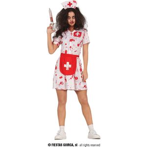 Guirca - Verpleegster & Masseuse Kostuum - Verpleegster Riet Bloedvergiet - Vrouw - Rood, Wit / Beige - Maat 42-44 - Halloween - Verkleedkleding