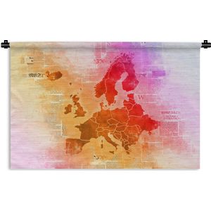 Wandkleed EuropakaartenKerst illustraties - Europakaart in verschillende warme kleuren op krantenpapier Wandkleed katoen 150x100 cm - Wandtapijt met foto