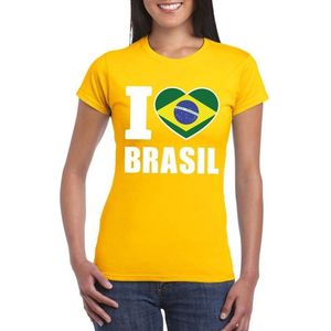 Geel I love Brazilie supporter shirt dames - Braziliaans t-shirt dames XL