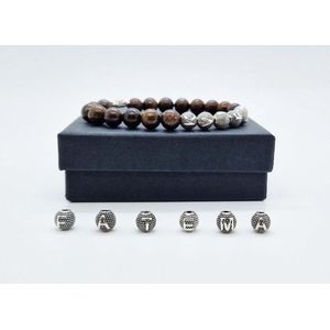 Handgemaakte Natuurstenen armband met metaal naam ""Bronzite"" - Met je naam of de naam van uw geliefde- 8 mm diameter van de korrel- Diameter armband 20 cm - Een mooi cadeau voor familie en vrienden