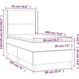 vidaXL - Boxspring - met - matras - fluweel - lichtgrijs - 90x190 - cm