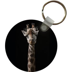 Sleutelhanger - Giraffe - Bril - Zwart - Plastic - Rond - Uitdeelcadeautjes