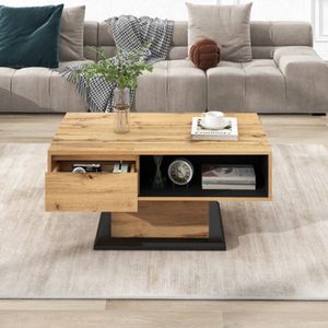 Naiz® - Salontafel - Houtnerf - Hout/zwart - 100x47x60 cm - Woonkamer