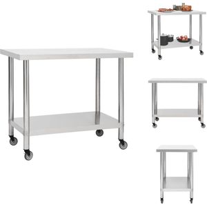 vidaXL Werktafel Gastronomisch - RVS - 80x60x85 cm - 4 wielen - Zilver - Keukenblad