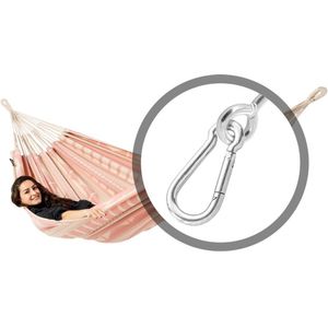 Luilak 2 persoons hangmat met bevestigingsset - 100% Katoen - 350x160cm - 160kg draagkracht - binnen & buiten - Ecru, Roze