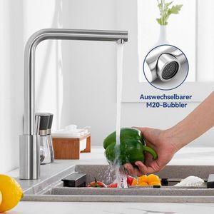 CECIPA max Keukenkraan - Lage druk Keukenkraan - 360° draaibare keukenkraan - Handdouche - Flexibele Slang - Zilver