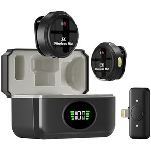 Draadloze lavaliermicrofoon voor iPhone/iPad, 2-in-1 mini-reversmicrofoon met oplaadcase, ruisonderdrukking, omnidirectionele condensatormicrofoon voor video-opnames, interview, podcast, vlog, YouTube