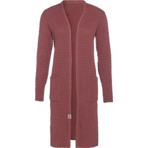 Knit Factory Jaida Lang Gebreid Dames Vest - Grof gebreid rood damesvest - Cardigan voor de herfst en winter - Lang vest tot over de knie - Stone Red - 40/42 - Met steekzakken