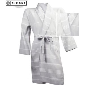 The One Towelling Hamam Badjas - Kamerjas - 100% katoen - L/XL - Lichtgrijs/Wit