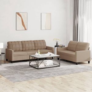 The Living Store 2-delige Loungeset met kussens kunstleer cappuccino - Loungeset - Woonruimte - Bankstellen - Bruine Meubels - Kunstleder Sofa