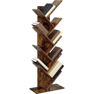 Parya Home - Houten Boekenkast - 8 niveaus - Vintage - Staande Plank - Bruin