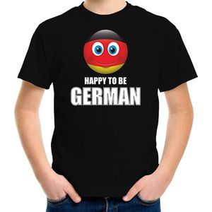 Duitsland Happy to be German landen t-shirt met emoticon - zwart - kinderen - Duitsland landen shirt met Duitse vlag - EK / WK / Olympische spelen outfit / kleding 134/140