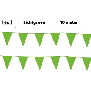 6x Vlaggenlijn lichtgroen 10 meter -1 kleur - vlaglijn festival feest party verjaardag thema feest kleur