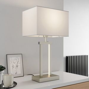Lindby - Tafellamp- met dimmer - 1licht - stof, metaal - H: 54 cm - wit, gesatineerd nikkel
