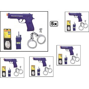 5x Politie SWAT set 5-delig - Speelgoed Politie S.W.A.T. Geweer Handboeien Badge Walkie Talkie
