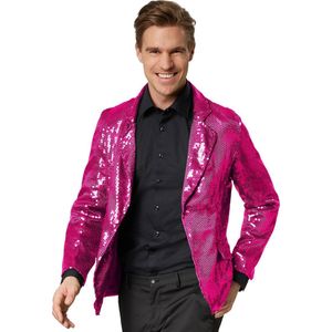 dressforfun - Paillettenjas heren pink L - verkleedkleding kostuum halloween verkleden feestkleding carnavalskleding carnaval feestkledij partykleding - 303953