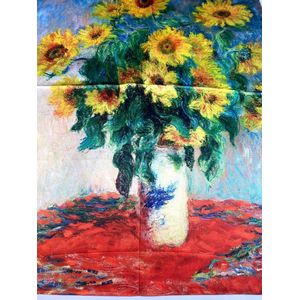 Dames sjaal Vincent van Gogh zonnebloemen in een vaas  2 kanten print van glad materiaal