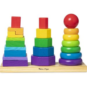 Melissa & Doug Geometrische stapelaar voor peuters (ontwikkelingsspeelgoed, ringen, achthoeken en rechthoeken, 25 gekleurde houten speelstukjes, geweldig cadeau voor meisjes en jongens - ideaal voor kinderen van 2, 3 en 4 jaar)
