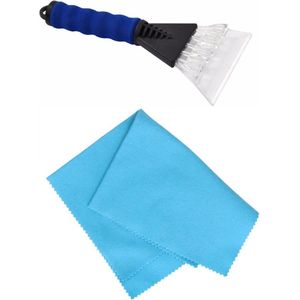 Autoramen IJskrabber soft grip blauw 25 cm met anti-condens doek - Om buiten en binnen ijsvrij te maken