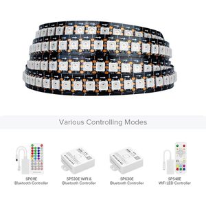 Led strips 1m WS2812B 144 leds DC5V - individueel adresseerbaar - SMD5050 RGB - droomkleur lichtlijst - gelegeerde draden - IP30 - niet waterdicht - PCB zwart - voor bars interieurdecoratie doe-het-zelfprojecten