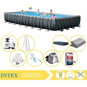 Intex Ultra XTR Frame Zwembad - Opzetzwembad - 975x488x132 cm - Inclusief Filterbollen, Onderhoudsset, Zoutsysteem en Zout