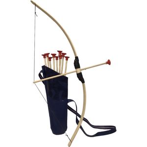 PIJL EN BOOG 80 cm uitrusting met rug koker blauw voor pijlen met 10 pijlen