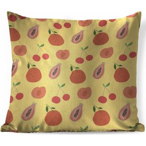 Sierkussens - Kussen - Abstract rood fruit met een gele achtergrond - 40x40 cm - Kussen van katoen