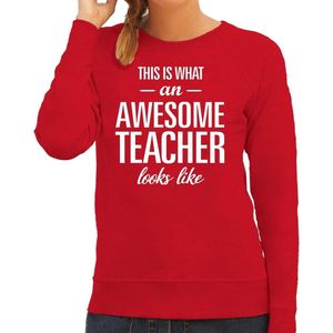 Awesome teacher / lerares / juf cadeau sweater / trui rood met witte letters voor dames - beroepen sweater / moederdag / verjaardag cadeau XXL