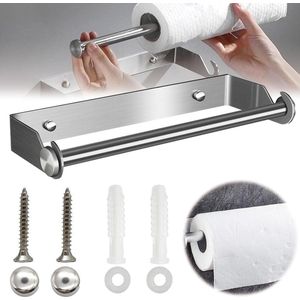 Keukenrolhouder, keukenpapierhouder, wandmontage, papierrolhouder, rolhouder, wandrolhouder, roestvrij staal, keukenrollen voor keukenrolhouder, voor keuken, kast, badkamer (zilver, 27 cm)