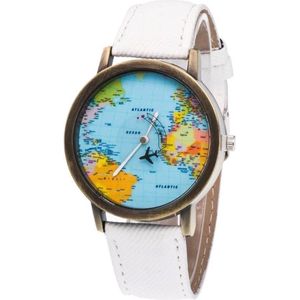 Fako® - Horloge - Mini World - Vliegtuig - Wit