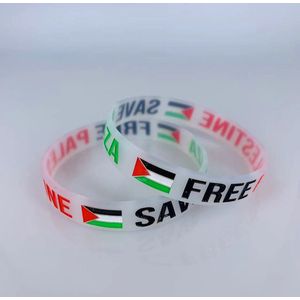 2x Palestina Armband Wit, Rubber met Palestina Vlag