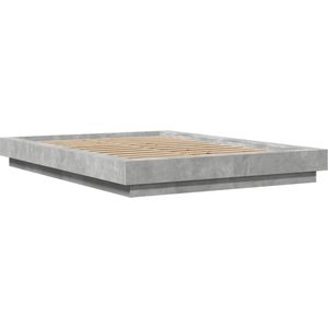 vidaXL - Bedframe - met - LED-verlichting - bewerkt - hout - betongrijs - 135x190 - cm