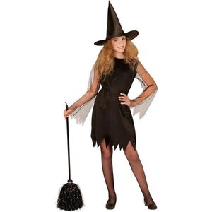 Widmann - Heks & Spider Lady & Voodoo & Duistere Religie Kostuum - Heks Anna Bella - Meisje - Zwart - Maat 140 - Halloween - Verkleedkleding