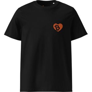 Pocket Heart - Geborduurd Bitcoin T-shirt - Unisex - 100% Biologisch Katoen - Kleur Zwart - Maat 3XL | Bitcoin cadeau| Crypto cadeau| Bitcoin T-shirt| Crypto T-shirt| Crypto Shirt| Bitcoin Shirt| Bitcoin Merch| Crypto Merch| Bitcoin Kleding