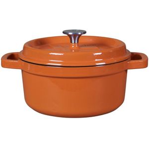 The Windmill Premium braadpan - 2,5 liter - 22 cm Ø - gietijzer - oranje - emaille incl. deksel, ovenhandschoen en spatel